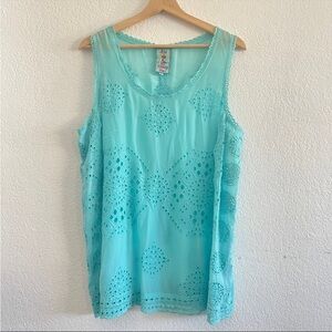 Aqua Sleeveless Lace Top